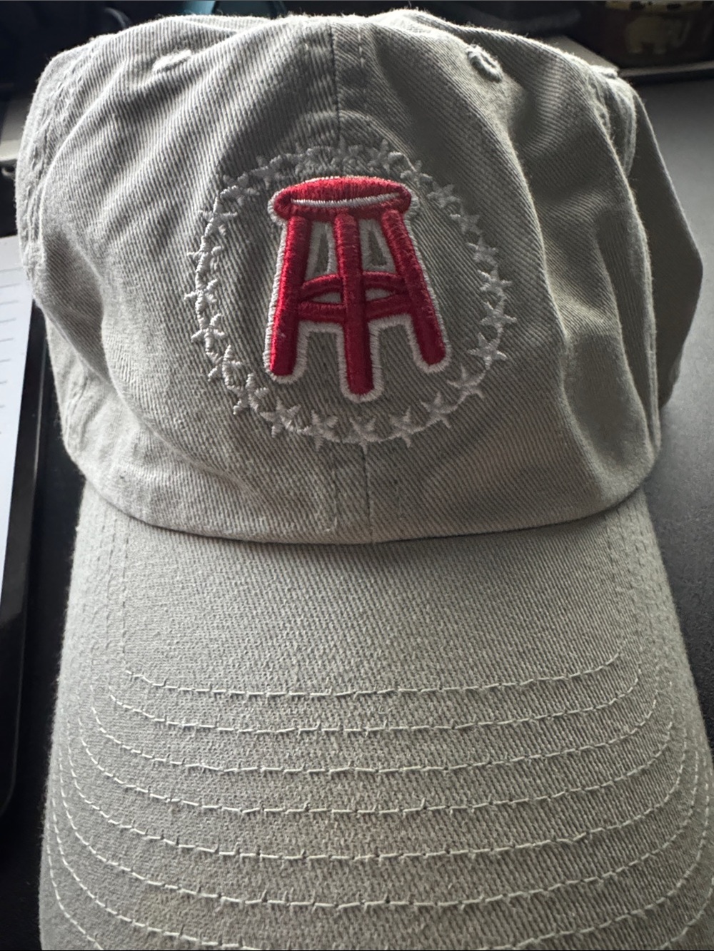 Barstool Sports 47’ Casual Beige Baseball Cap with Red Embroidered logo